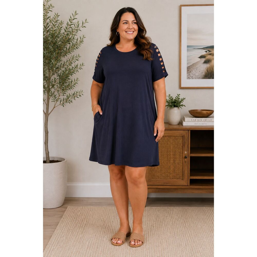 Michael Kors 2X Navy Blue Cutout Sleeve Tunic Top